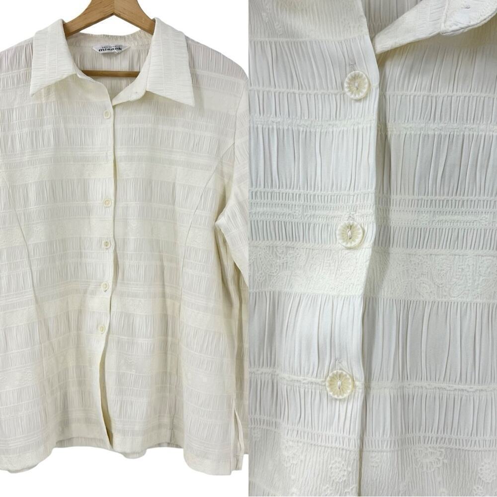 Misook Rouched Paisley Buttondown Shirt Sz L